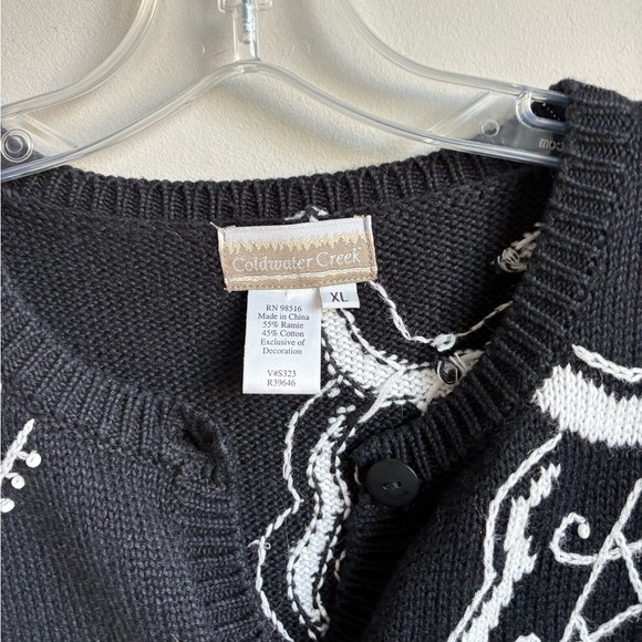 Coldwater Creek Floral Black and White Cardigan Sweater XL - Picture 3 of 4